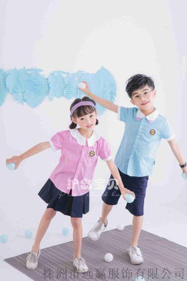 护岛宝贝幼儿园园服男女童新款色织格子拼接儿童夏季套装校服